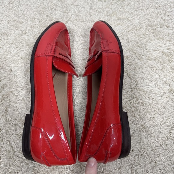 J Crew Ryan Poppy Red Patent Leather Pointy Penny Loafers Womens 7.5 Tomato Girl - Picture 10 of 12